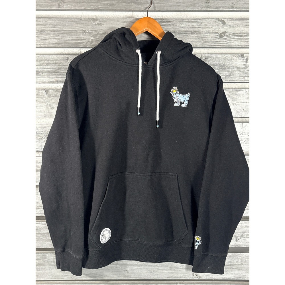 GOAT USA Mens Medium Black Pullover Hoodie Sweatshirt Embroidered Logo Mascot